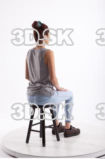 Sitting photo references of Molly blue jeans womna singlet 0004